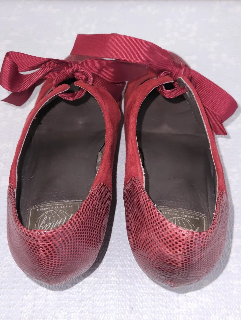 Jeffery Campbell Ynez Mary Jane Wedge US 9 Red Suede Leather Cap Toe Pumps - Picture 7 of 10